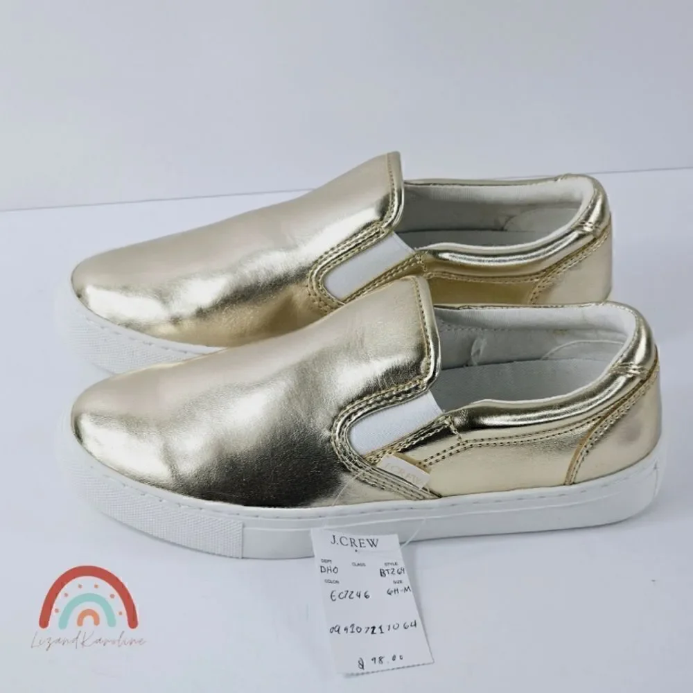 New! J. Crew Faux Leather Metallic Slip On Sneakers